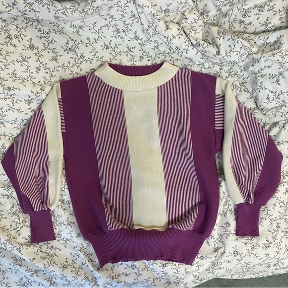 Vintage Purple and White Striped Sweater - Picture 5 of 7